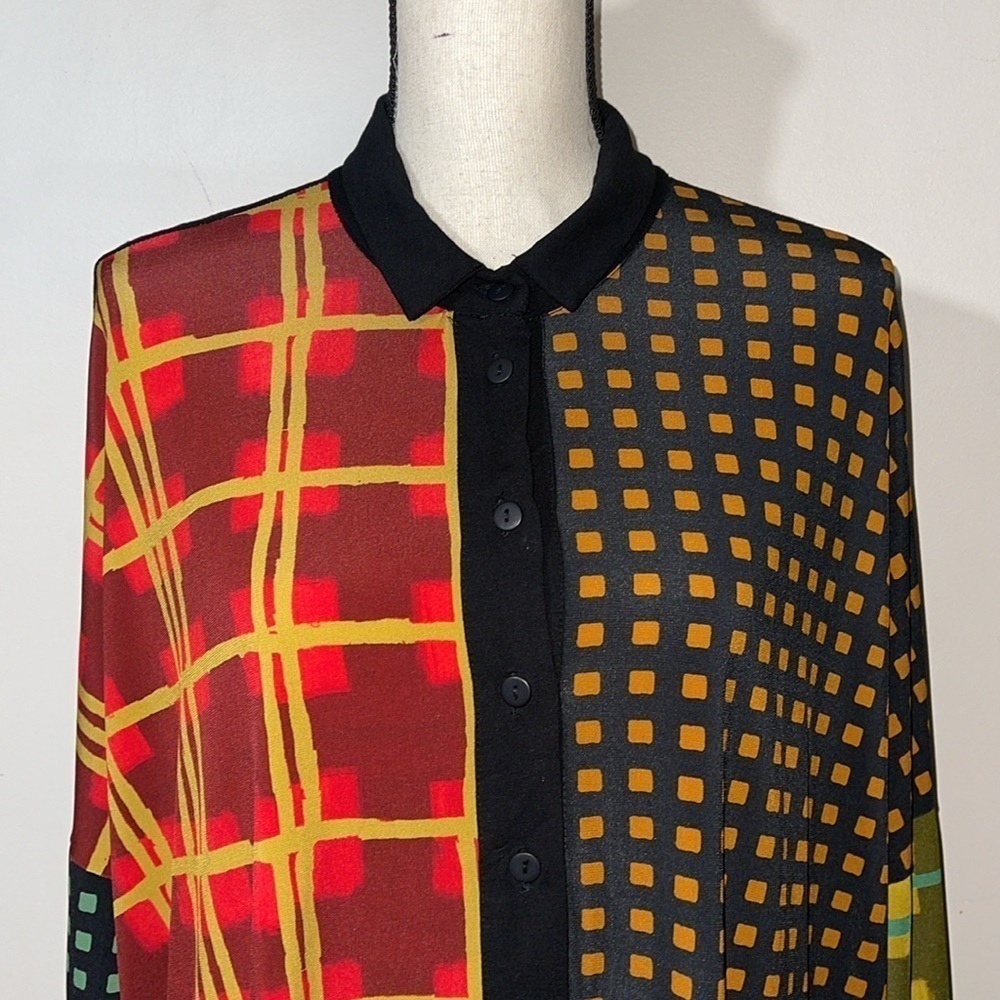 Alembika Multi Check Long Sleeve Button Up Blouse Sz Small NWOT - Picture 12 of 16